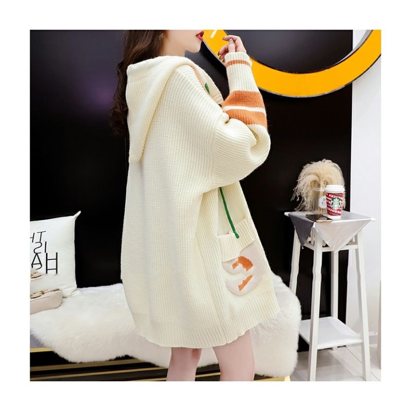 Áo Khoác Cardigan Dệt Kim Có Mũ Trùm Đầu Phong Cách Hàn Quốc Thời Trang Thu Đông Mới