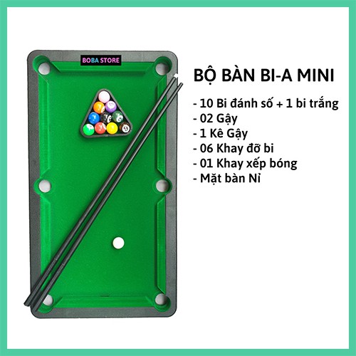 Bàn Bi a Mini, Bida Mini giá rẻ cho trẻ em và người lớn, 10 bi Có Đánh Số - Mặt bàn Nỉ không bong