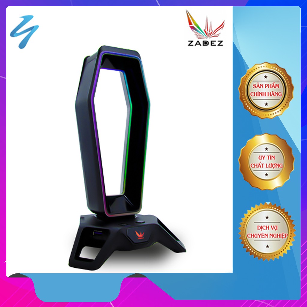 Giá treo Tai Nghe Gaming kiêm Hub USB 3.0 ZADEZ RGB ZEKE ZHS-702G + Soundcard 7.1 Surround Jack 3.5mm | Hàng Chính Hãng