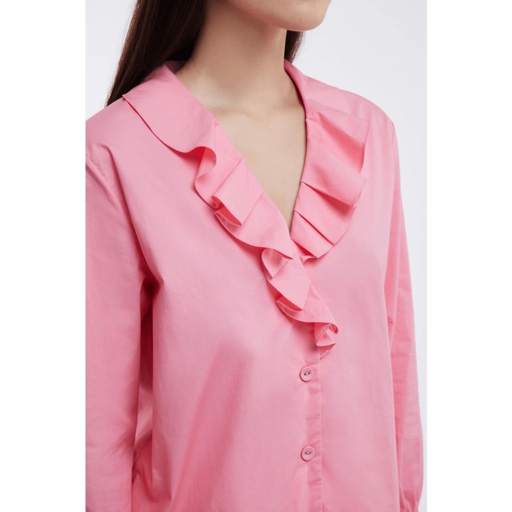 TheBlueTshirt - Áo Sơ Mi Kiểu Nữ Màu Hồng - Linnea Ruffle Shirt - Pink