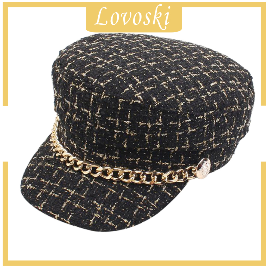 [LOVOSKI]Womens Classic Retro Tweed Plaid Newsboy Cap Flat Top Visor Cabbie Hat