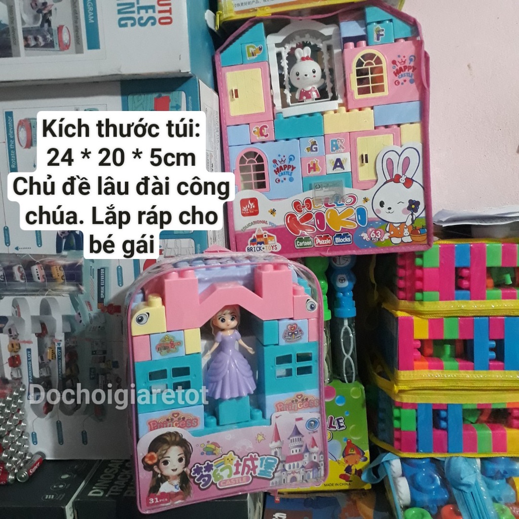 Đồ chơi túi lắp ráp lego khối lớn hello kitty cho bé gái 76 chi tiết - món quà màu hồng siêu yêu