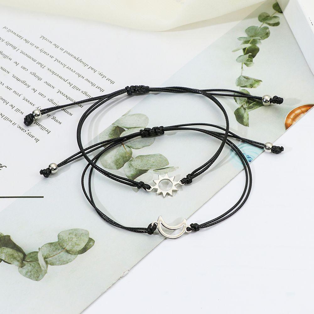 ESPO Set 2 Vòng Tay Dây Bện Màu Đen Mặt Trăng / Mặt Trời Sáng Tạo