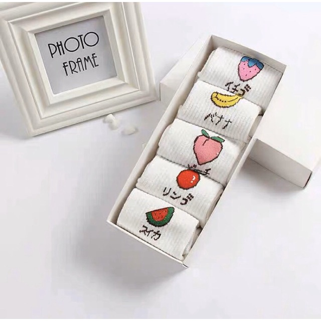 Tất Trắng Hình Hoa Qủa Nữ,Nam Chất Không Xù,Thấm Hút Mồ Hôi Phong Cách Hàn Quốc Năm 2022