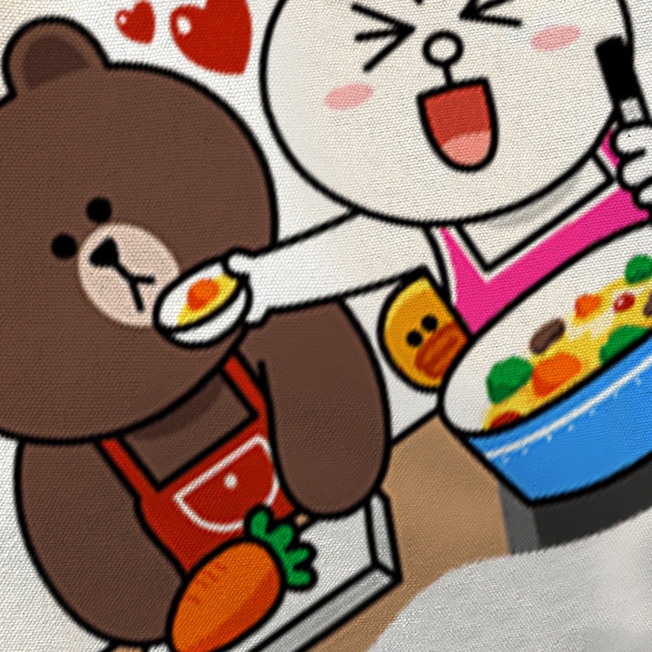 Túi vải nữ canvas Quai Tròn In Hình Cặp Đôi Gấu Brown và Thỏ Cony Dễ Thương 1