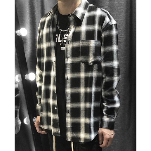 Áo Flannel sơ mi sọc caro đen trắng NAM,NỮ