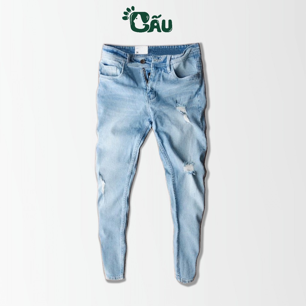 Quần jean nam rách Gấu 194 wass kiểu vải jeans co dãn, dày dặn form slimfit - 5000