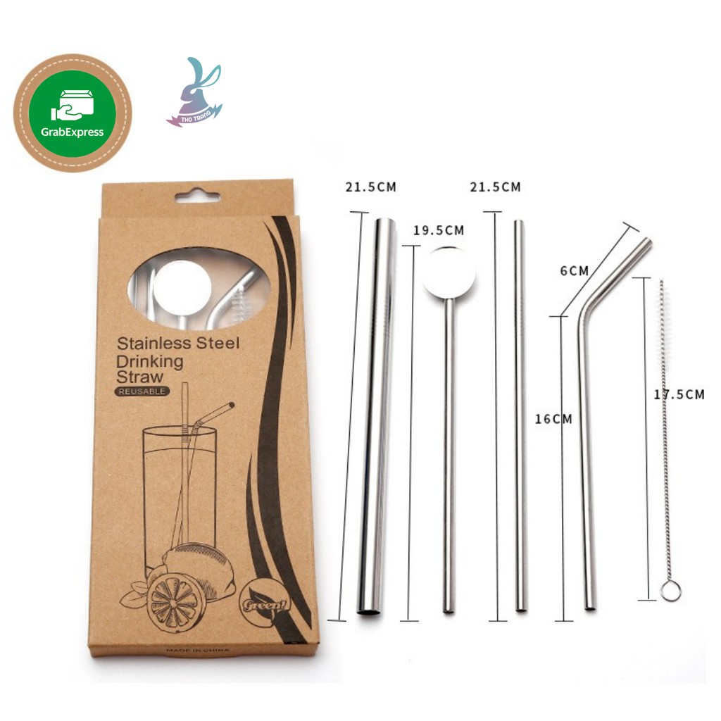 Combo 4 Ống Hút Inox đa năng có muỗng và Ống trân châu - Stainless Steel Straws - Thân Thiện Với Môi Trường - Dài 21.5cm