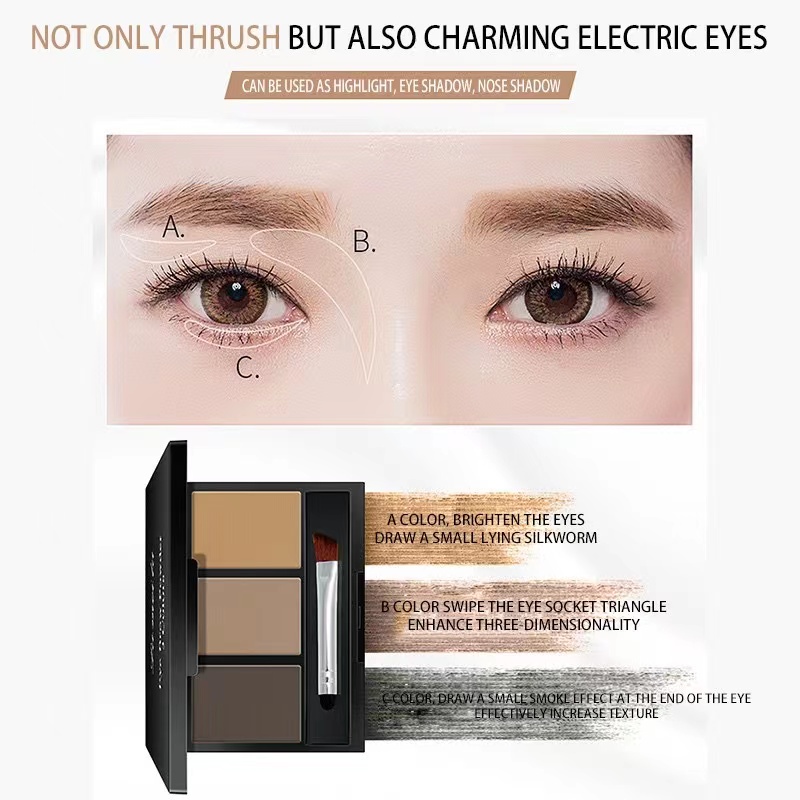 Bột kẻ lông mày Lameila 3 màu thiết kế 3 trong 1 không nhòe chống thấm nước LAMEILA Phấn trang điểm lông mày