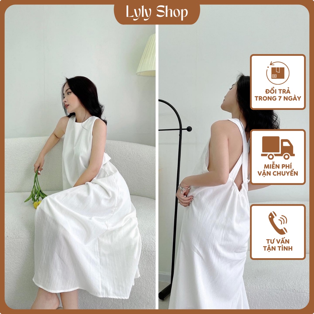 Đầm maxi đan dây chéo H2 xanh/trắng phù hợp mặc đi du lịch, đi biển, dạo phố vải siêu đẹp