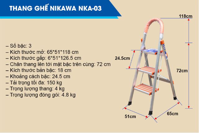 Thang ngôn ghế 3 bậc Nikawa NkA03 (free Ship Hn$Hcm)