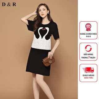 Đầm thun suông bigsize đính kim sa chim hạc Quảng Châu cao cấp D&R Fashion D005