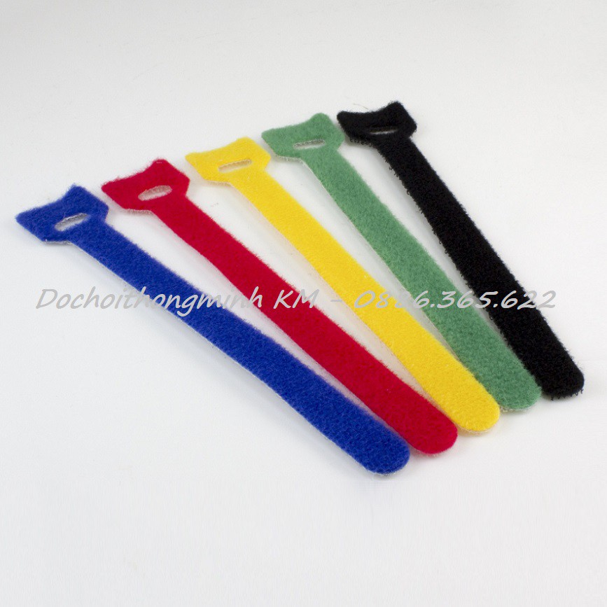 Velcro, dây dán dính 2 mặt, dây buộc gọn dây điện dây cáp có lỗ xỏ nhiều màu