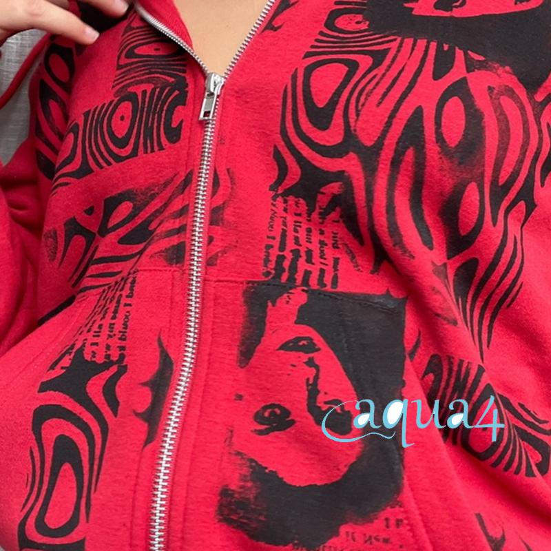 ANANA-Women Hip Hop Streetwear Hoodies Women Jacket Angel Dark Print Jacket Coat Goth Harajuku Y2k Clothes Punk Jacket