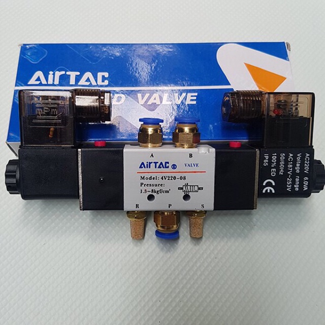 Sale van điện từ khí nén 5/2 4V220-08 AIRTAC kèm phụ kiện ống 8mm