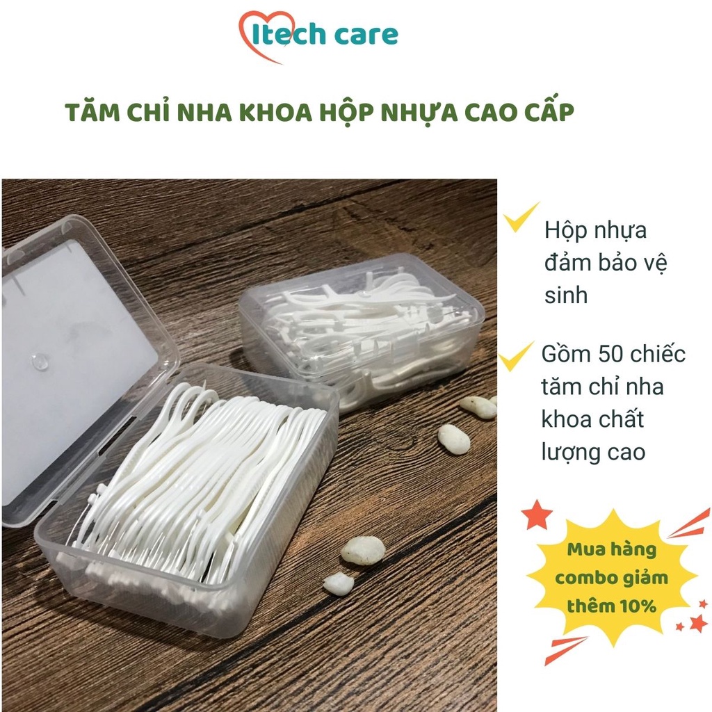 Tăm chỉ nha khoa Itech care hộp nhựa cao cấp 50 chiếc hàng nhập khẩu