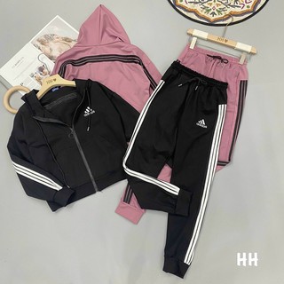 BỘ NỮ KHOÁ UMI THÊU DA.S KÈM MŨ - 2 MÀU ĐEN HỒNG