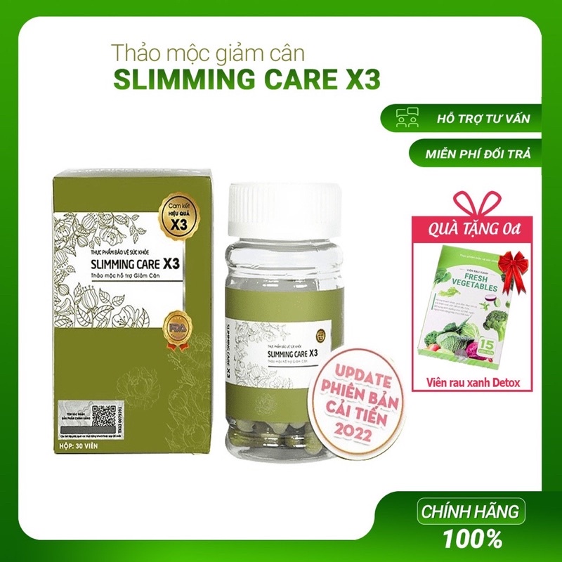 Trà Thảo Mộc Giảm Cân Tan mỡ an toàn Slimming Care x3 tặng kèm Detox rau củ chính hãng