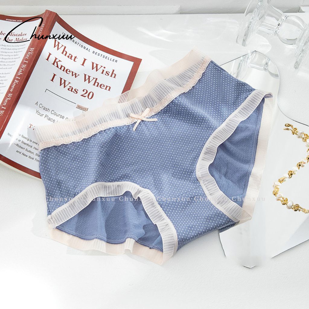 Quần lót nữ Cotton CHUNXUU phối viền ren họa tiết trẻ trung, chất liệu co dãn mềm mại- QC74