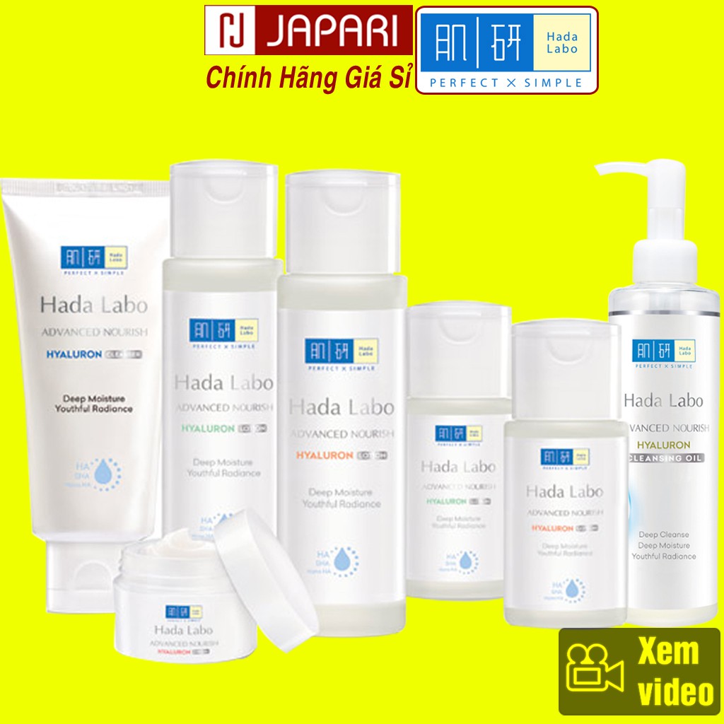 BỘ COMBO HADA LABO Skincare TRẮNG Dưỡng Ẩm Kem+Sữa Rửa Mặt+Nước Tẩy Trang+Dung Dịch Lotion Trắng Da Khô/Dầu Mụn JAPARI