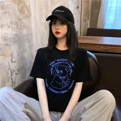 Áo thun ngắn tay dáng rộng in hình gấu thiết kế thời trang cá tính cho nữ