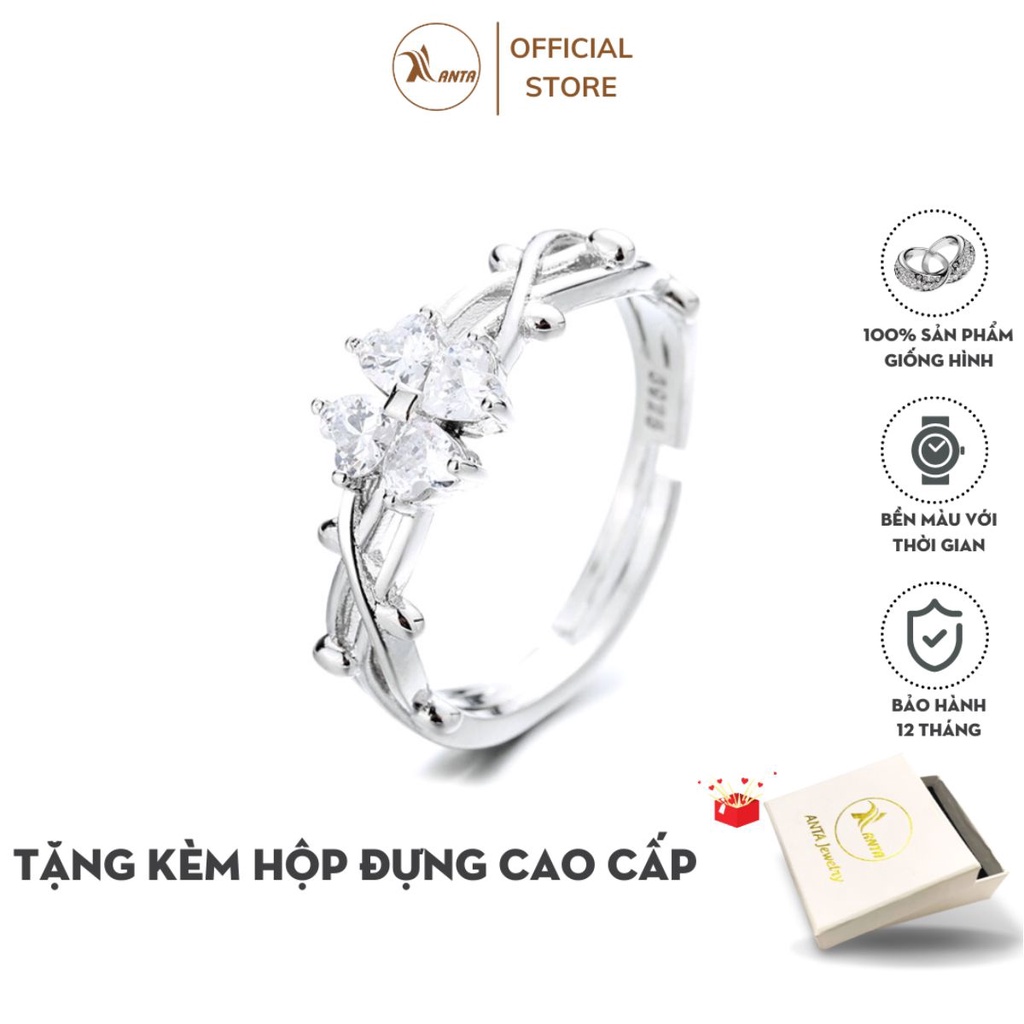 Nhẫn Bạc 925 Hình Cỏ Bốn Lá Đính Đá Xinh Xắn Cho Nữ ANTA Jewelry - ATJ3016