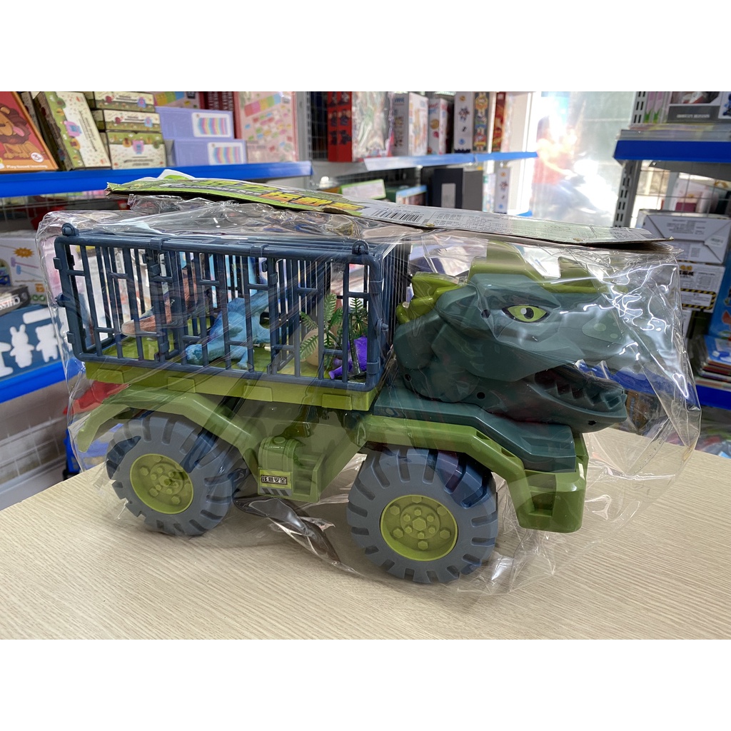 Đồ chơi xe ô tô khủng long chở thú bằng nhựa cao cấp loại siêu to cho bé, tặng kèm khủng long nhỏ