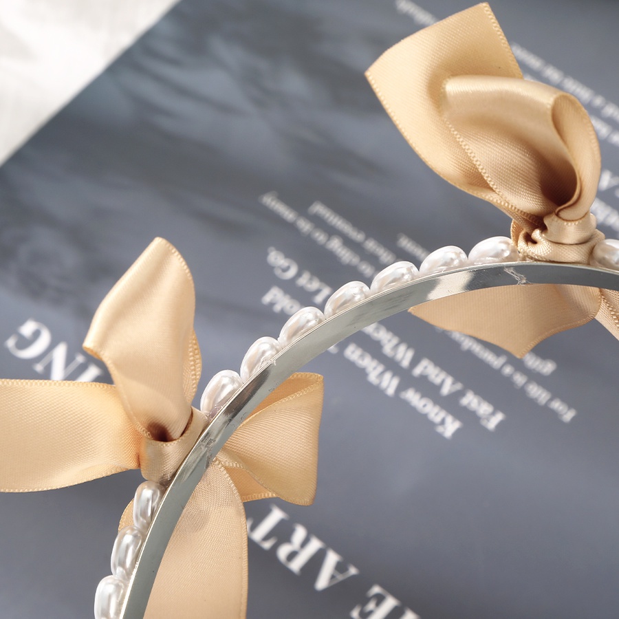 Băng Đô Cài Tóc Đính Nơ Ngọc Trai Dễ Thương Dành Cho Nữ