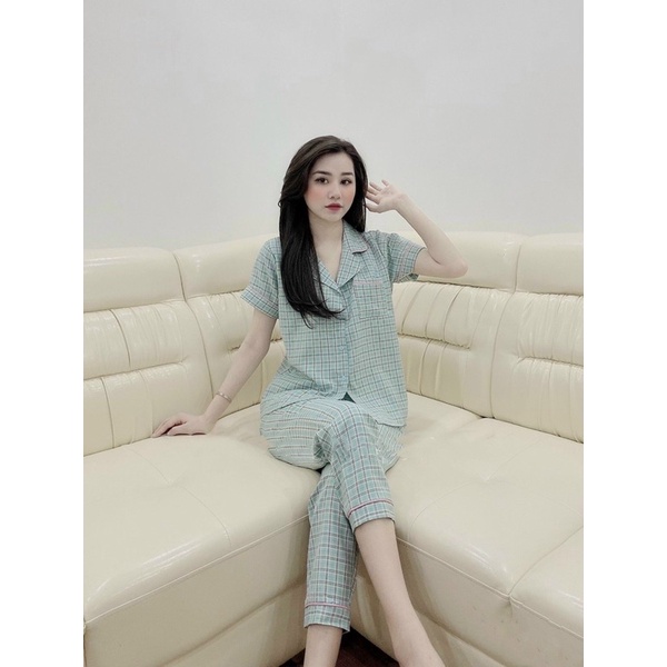 BỘ PIJAMA CHẤT ĐŨI HÀN HOẠ TIẾT KẺ Ô | BigBuy360 - bigbuy360.vn