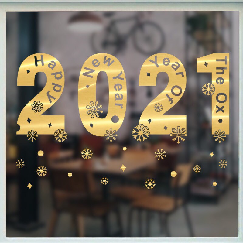 Decal trang trí tết - 2021 Ánh VÀNG - ĐỎ CAO CẤP 03