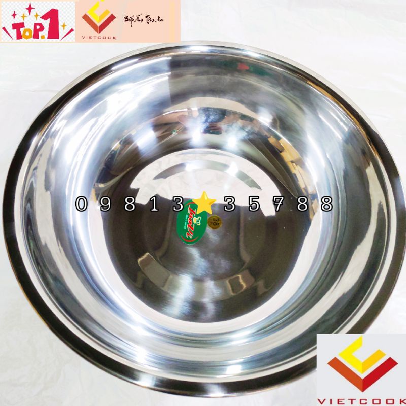 Thau chậu inox INOVI ft VIETCOOK loại dày size 20, 22, 24, 26, 28, 30, 32, 34, 36, 38, 40 cm