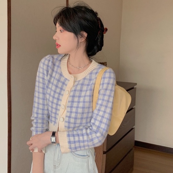 Áo Cardigan Dệt Kim Tay Dài Cổ Tròn Dáng Rộng Kẻ Sọc Kiểu Hàn Quốc Cho Nữ