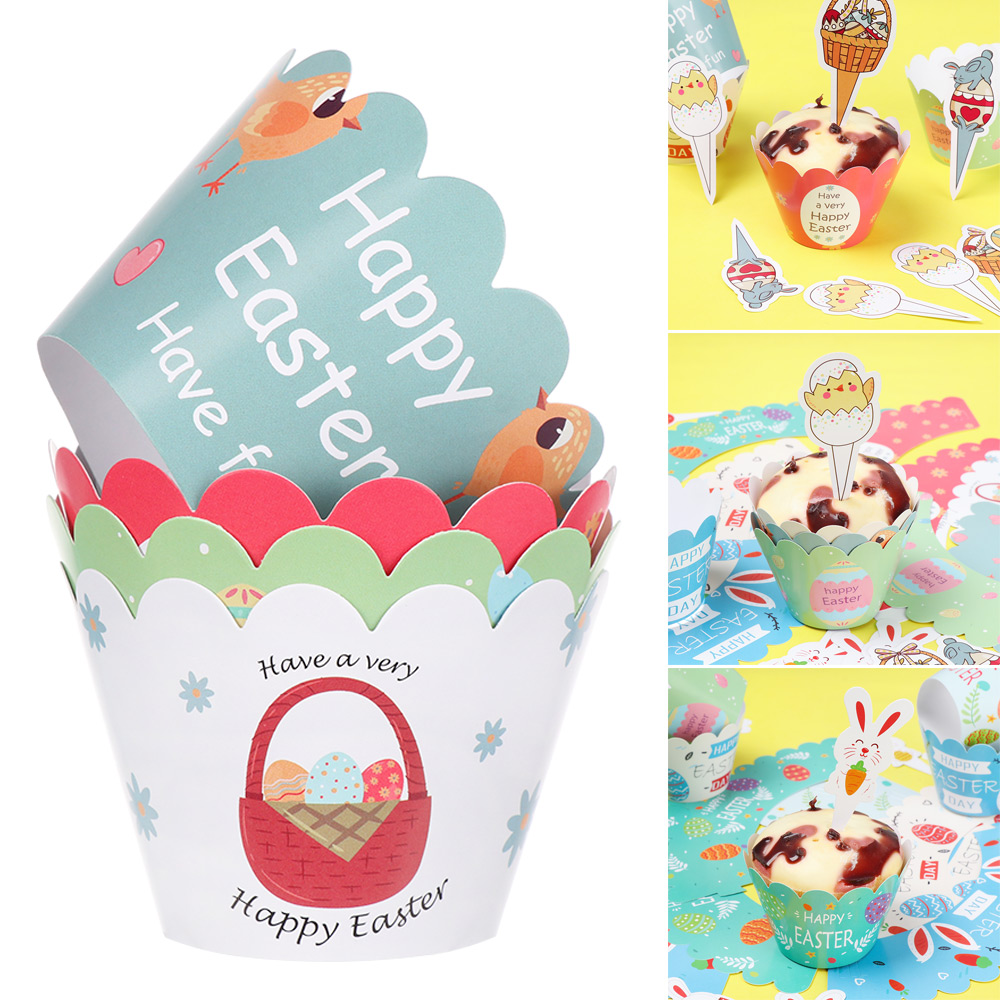 Set 24 Giấy Gói Bánh Cupcake / Bánh Ngọt Hình Thỏ / Trứng Phục Sinh Diy Trang Trí Tiệc Cho Bé