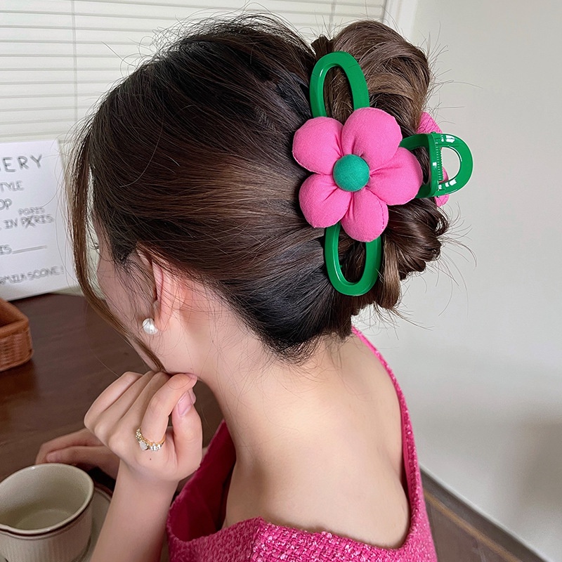 Haimeikang Kẹp Tóc Nơ Bằng Nhựa Họa Tiết Hoa Màu Xanh Lá Xinh Xắn Cho Nữ