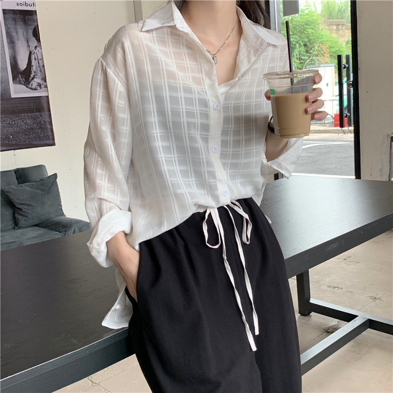 Áo Sơ Mi Dài Tay Màu Trắng Thời Trang 164545 Áo Sơ Mi Chống Nắng Vải Mỏng Thời Trang Dễ Phối Đồ