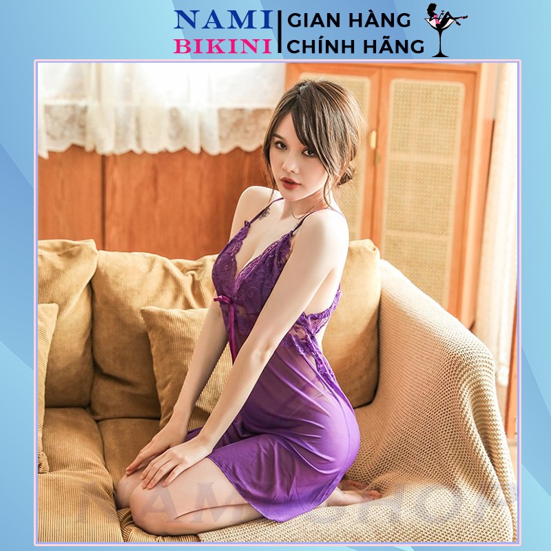 Váy ngủ xuyên thấu kèm quần lọt khe đầm ngủ sexy phối ren váy 2 dây chéo gợi cảm Nami | BigBuy360 - bigbuy360.vn