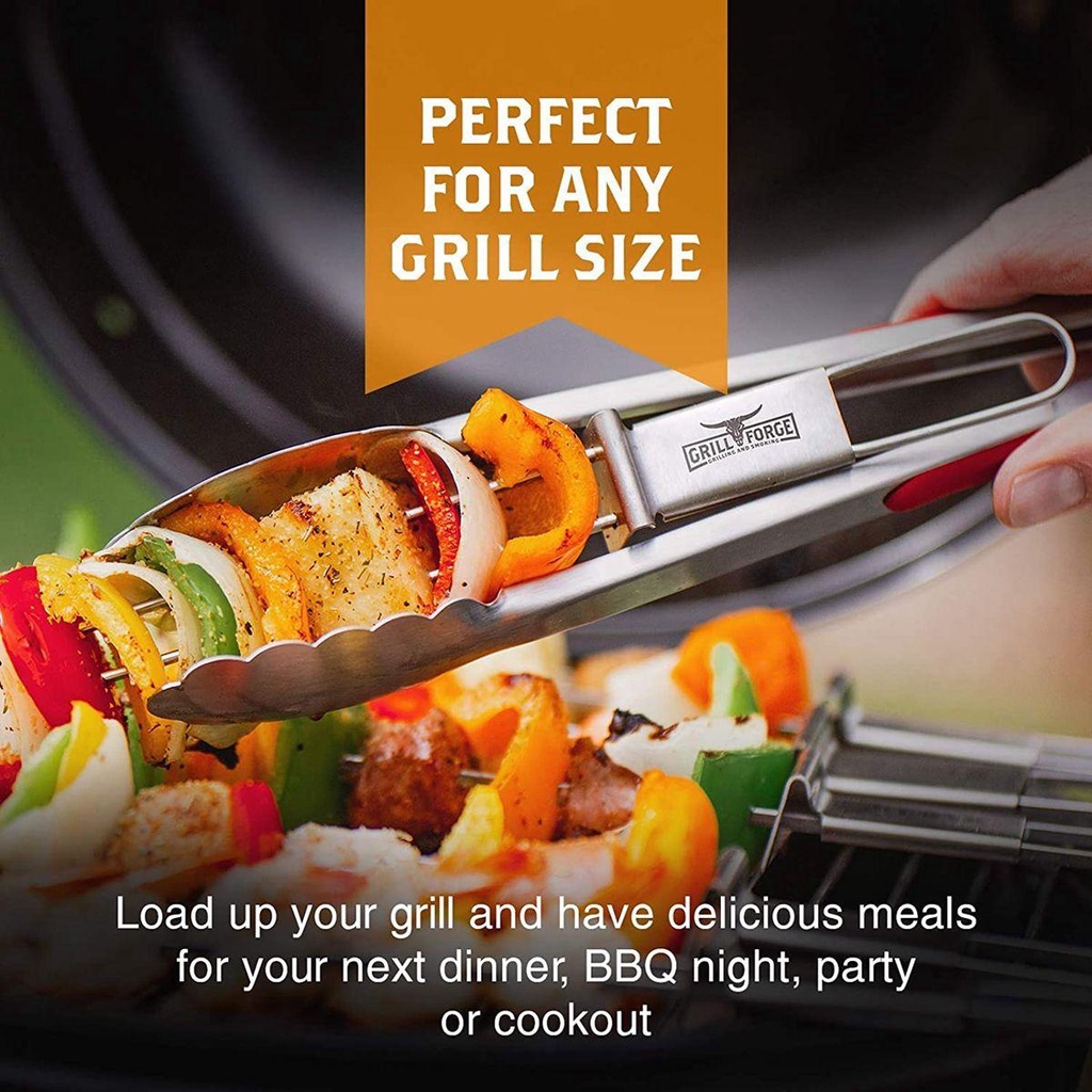 Xiên Nướng Bbq Bằng Thép Không Gỉ Kèm Thanh Trượt Chống Bỏng Tiện Dụng Cho Nhà Bếp