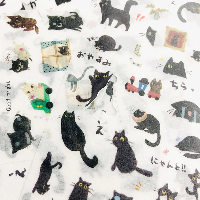 Set 6 tấm sticker hình chú mèo đen dễ thương dùng trang trí DIY
