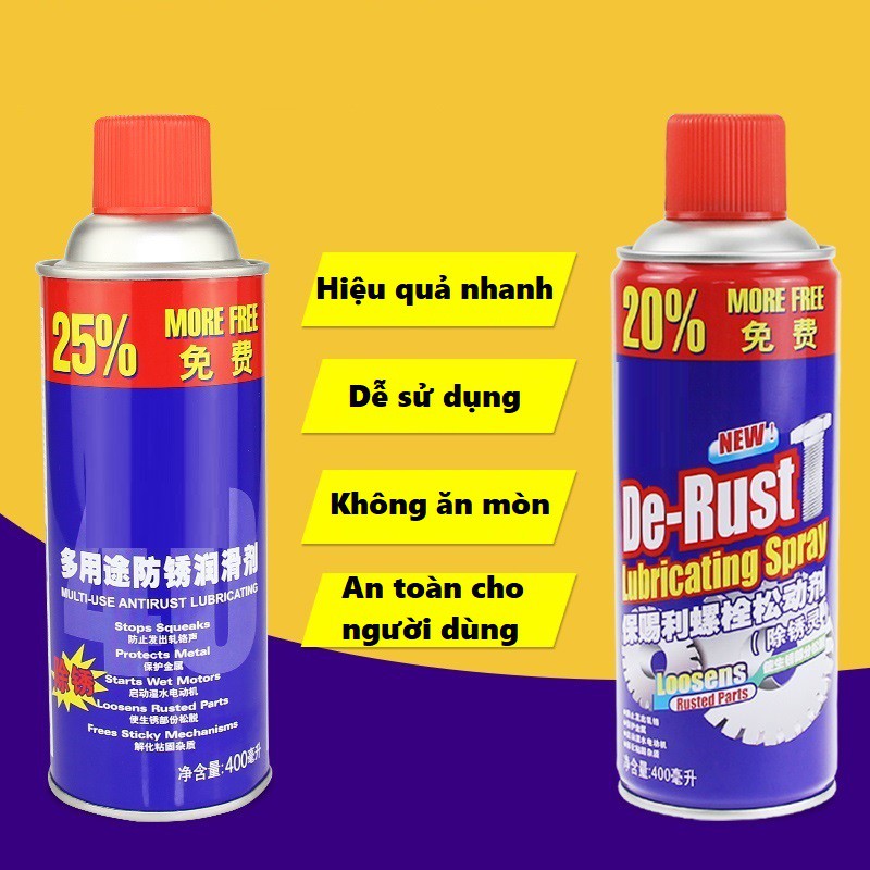 Dung dịch xịt chống gỉ sét và bôi trơn cao cấp - Chai xịt tẩy rửa rỉ sét