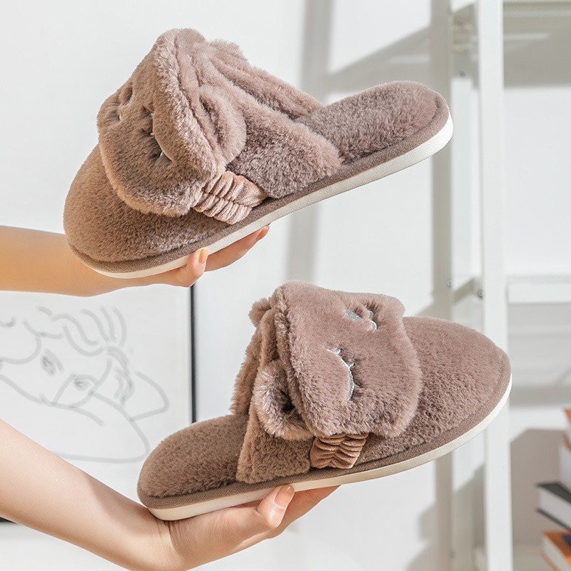 Dép Bông Thỏ Nhắm Mắt Đi Trong Nhà Moki Mart Dày Ấm, Dép Lông Mang Trong Nhà Hình Thú Dễ Thương, Đi 2 Kiểu Tiện Dụng