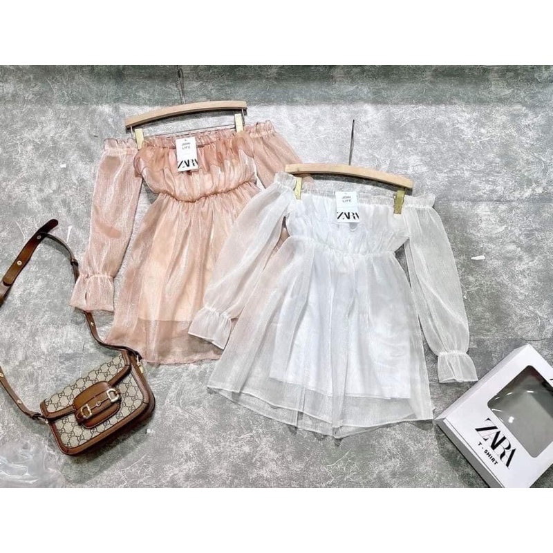 Áo trễ vai tiểu thư voan tơ siêu xinh form 60kg