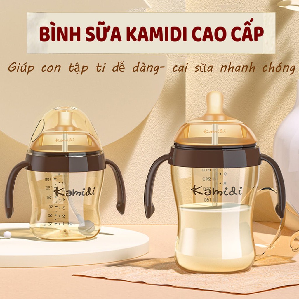 🍀🐾CHÍNH HÃNG🍀🐾Bình sữa KAMIDI PPSU cao cấp kết hợp núm sữa silicon siêu mềm như tâm hồn mẹ 210ml và 300ml