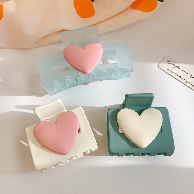 Kẹp Tóc Trong Suốt Hình Vuông Cỡ Lớn Họa Tiết Trái Tim Đơn Giản Thời Trang Hàn Quốc