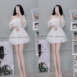 Đầm tơ trễ vai tay bồng hàng thiết kế sang chảnh
