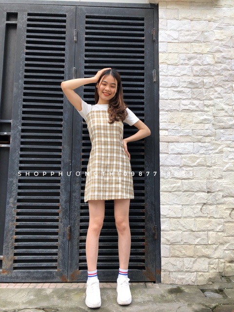 Váy kẻ caro hai dây ulzzang - váy kẻ hai dây caro ( hình shop tự chụp ) | BigBuy360 - bigbuy360.vn