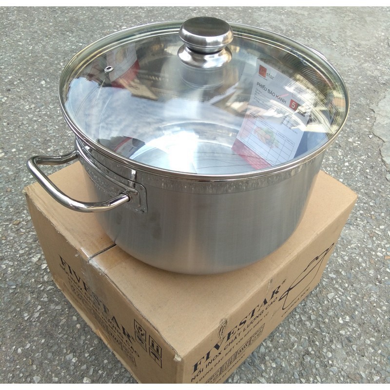 Nồi luộc gà FiveStar inox 430 nắp kính  (26cm / 28cm / 30cm / 32cm), 3 đáy dùng bếp từ, hồng ngoại , gas