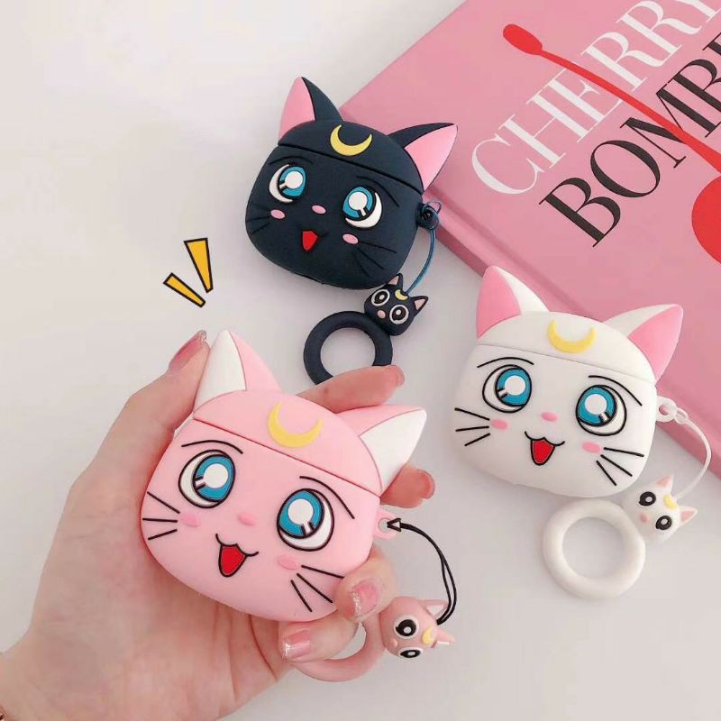 Bao silicon bọc tai nghe Airpods 1,2, i11, i12.. hình mèo Luna Cat ( Tặng móc treo )