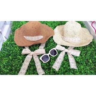 Mũ cói mềm dây ren thắt nơ siêu hót