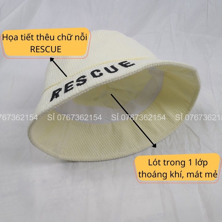 Mũ Bucket Vành Cụp Thêu Vành Chữ RESCUE, Nón Tai Bèo Nam Nữ Thể Thao Vành Tròn Thời Trang Ulzzang XPKTT