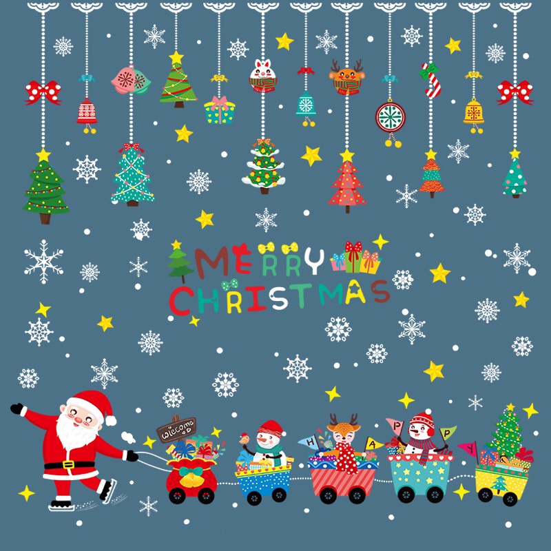 Decal trang trí Noel Hít Tĩnh Điện - Combo Rèm và Đoàn tàu Noel